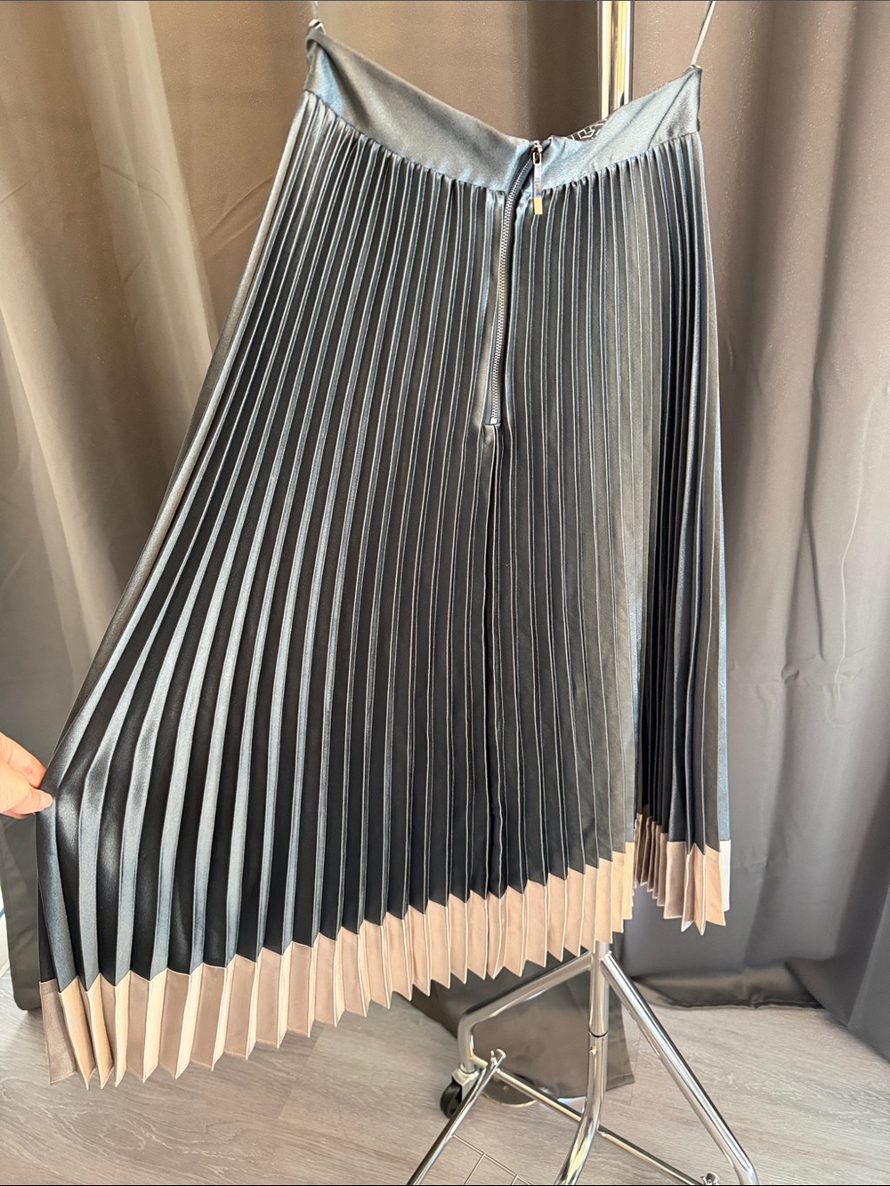 Ted Baker metallic steel blue Pleated Midi Skirt with silver Hem